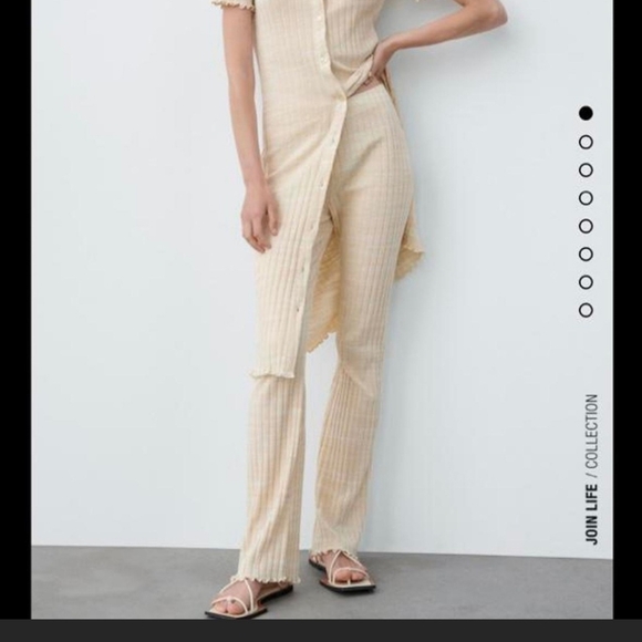 Zara Pants - Zara Womens‎ Ribbed Knit Pants Size Small Beige Lettuce Hem Baby Flare Leggings